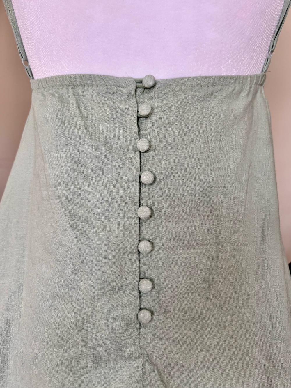 Princess Polly Sage Green Linen Blend Babydoll Micro Mini Dress Tie Front - Picture 10 of 11